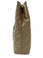 CHANEL BEIGE QUILTED PATENT LEATHER IN THE BUSINESS NORTH/SOUTH BAG (ule)
